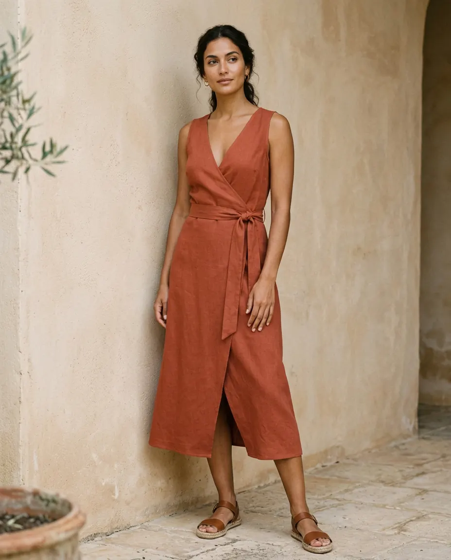 Vestido Midi Cruzado en terracota
